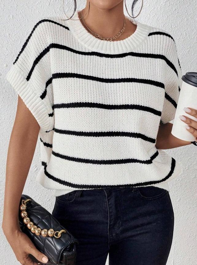 Striped Pattern Batwing Sleeve Knit Top - DanaFashionstore