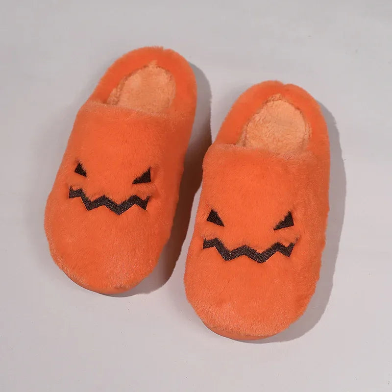 Cute Halloween Pumpkin Slippers Winter Warm Plush Bedroom Floor Home Slippers Casual Slip On Comfortable Cozy Indoor House Shoes - DanaFashionstore