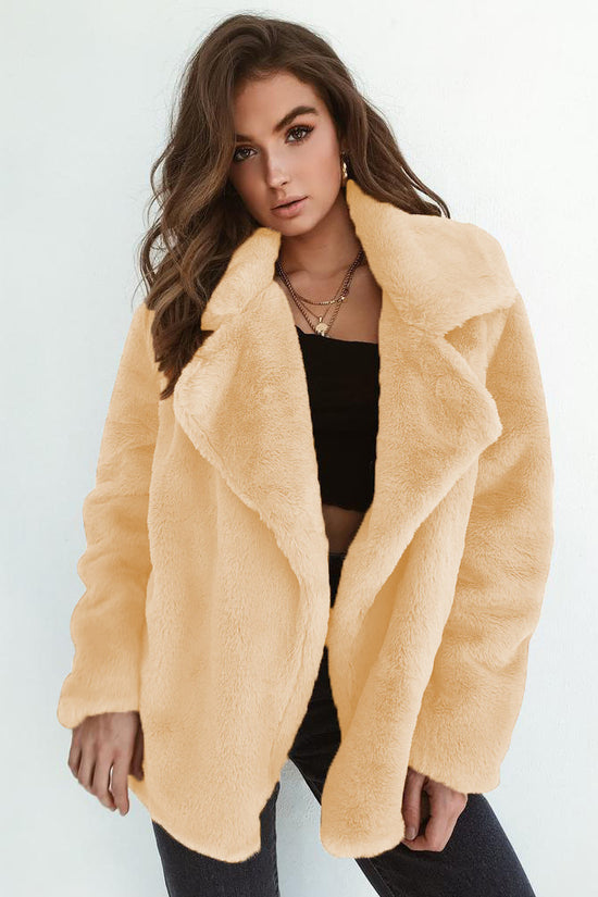 Sexy Plush Lapel Woolen Coat Women