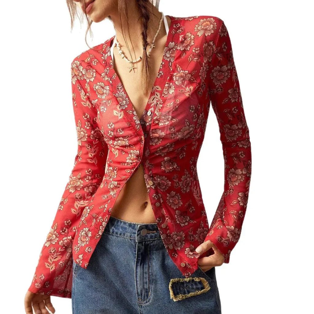 European And American Printed Shirt Women's Slim Fit Slimming Retro Temperament - DanaFashionstore