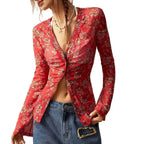 European And American Printed Shirt Women's Slim Fit Slimming Retro Temperament - DanaFashionstore