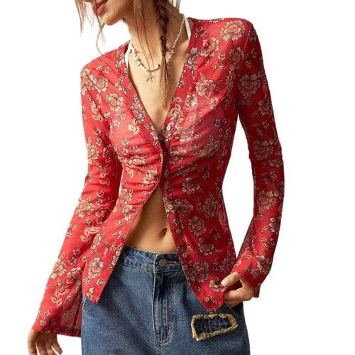European And American Printed Shirt Women's Slim Fit Slimming Retro Temperament - DanaFashionstore