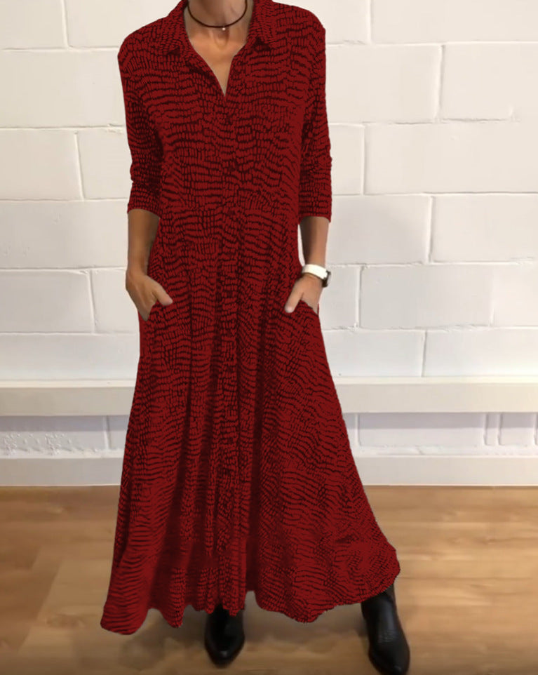 Women's Fashion Printing V-neck Long-sleeve Dress