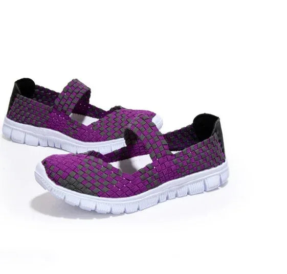 Lightweight flat shoes explosion models wishy elastic band hand-woven shoes women's single shoes large size flat bottom mother shoes factory straight - DanaFashionstore