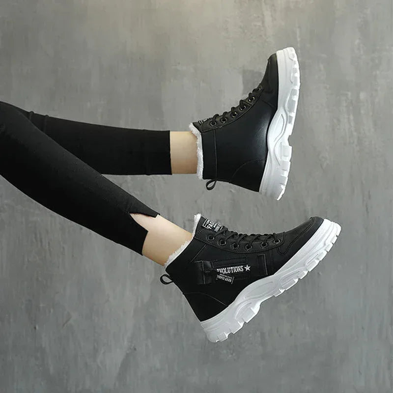 Fleece Lace-up Boots Winter Warm Short Plush High-top Shoes - DanaFashionstore