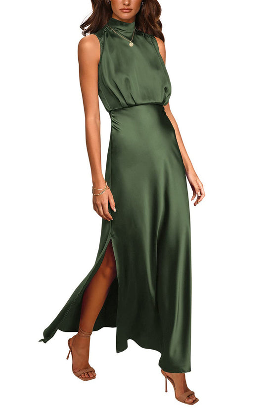 Women's Satin Stand Collar Dress