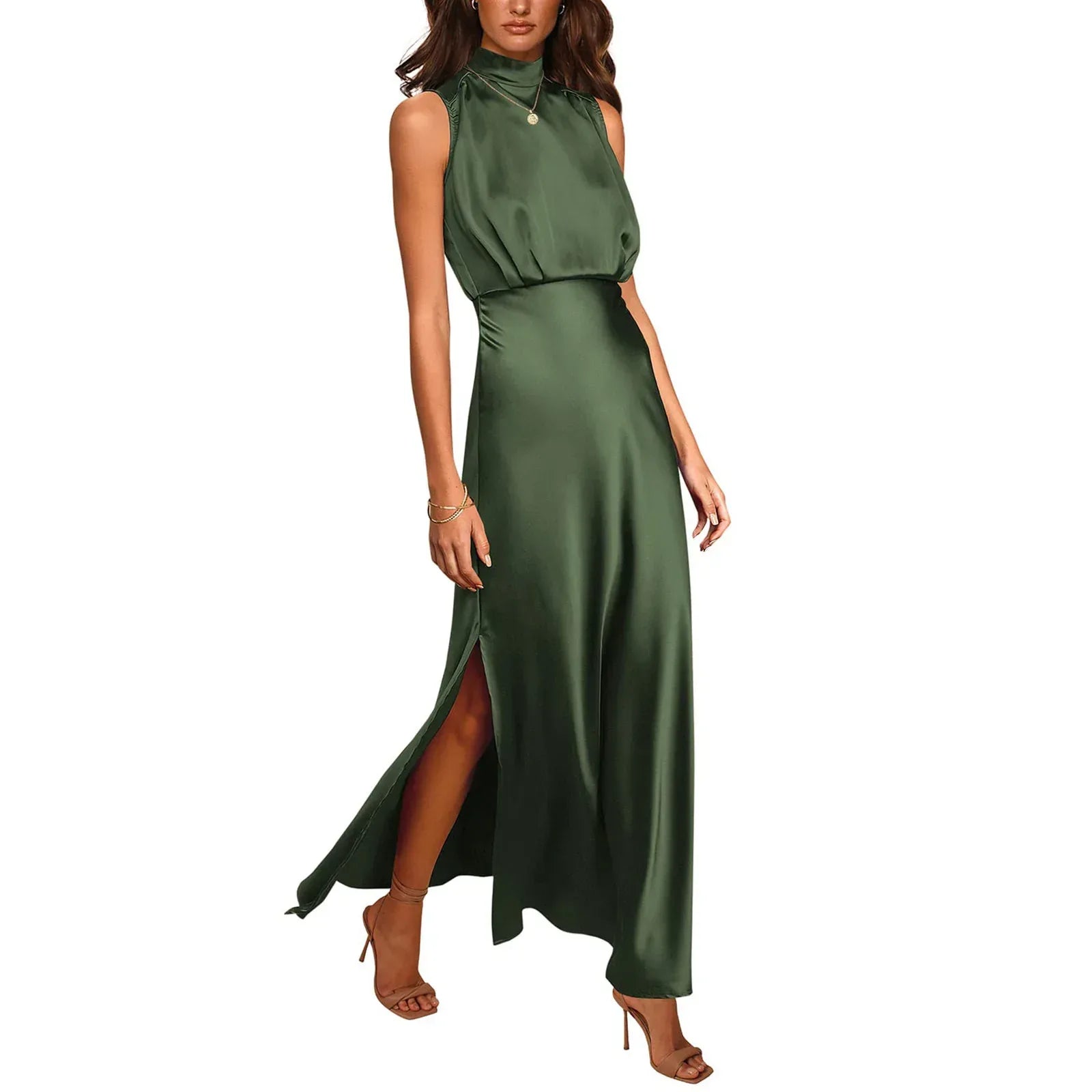 Women's Satin Stand Collar Dress 2026 - Elegant Formal Dress - DanaFashionstore