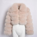 Women's Fur Coat Fox Fur Stitching Short Lapel Long Sleeve Coat - DanaFashionstore