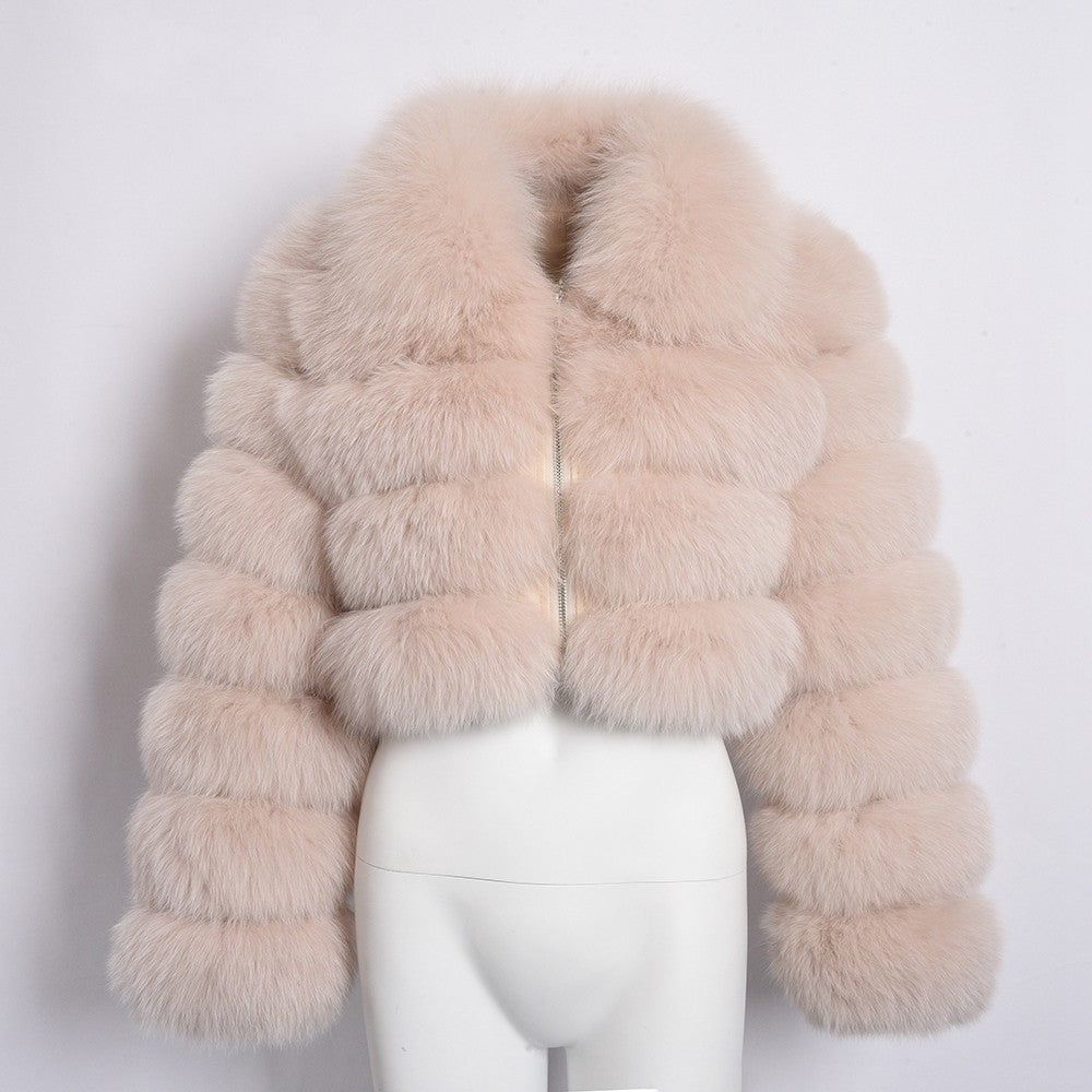 Women's Fur Coat Fox Fur Stitching Short Lapel Long Sleeve Coat Dana Fashion