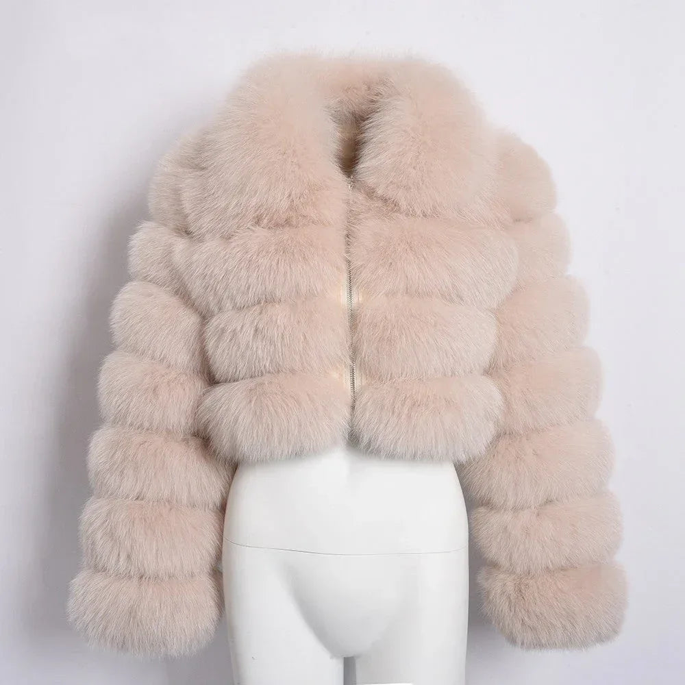 Women's Fur Coat Fox Fur Stitching Short Lapel Long Sleeve Coat - DanaFashionstore