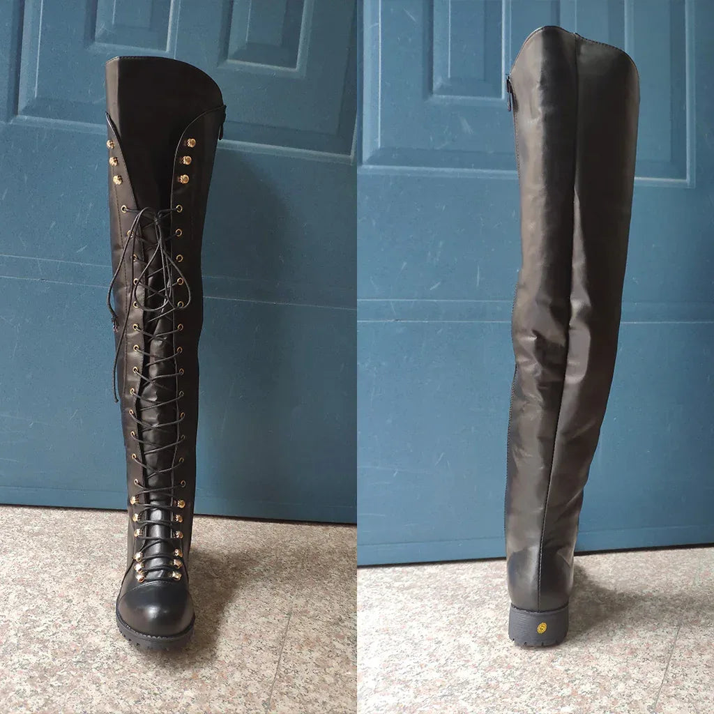 Women's solid color lace-up boots - DanaFashionstore