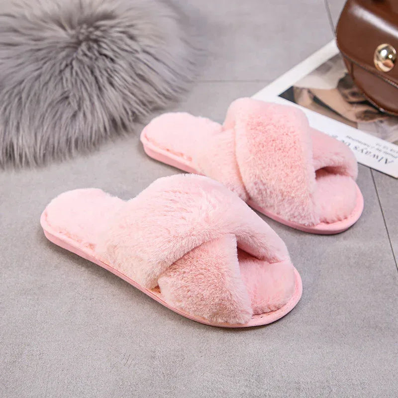 Fashion Cross Plush Casual Rainbow Slippers - DanaFashionstore