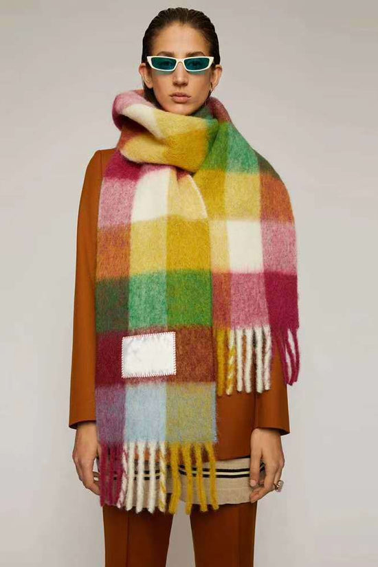 Plaid Mohair Scarf Colored Ladies