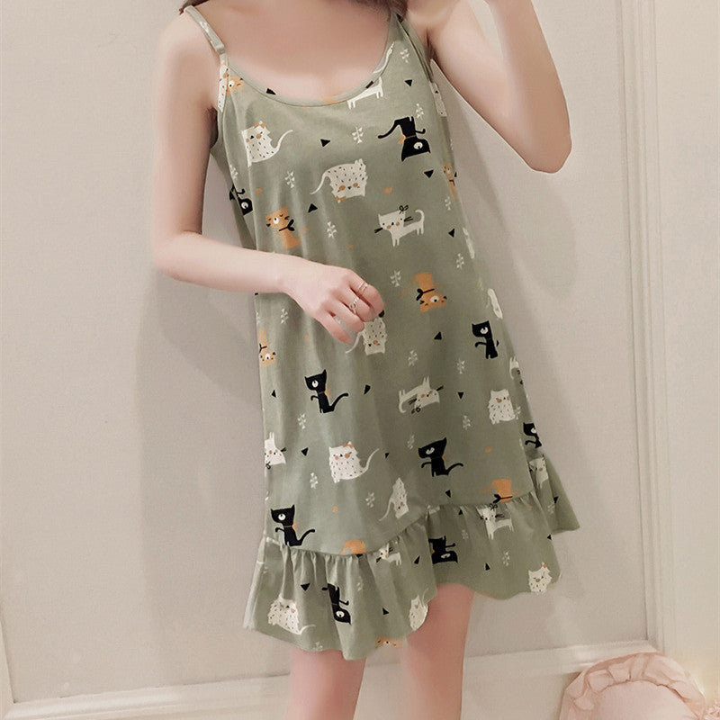Women's Loose Fashion Print Suspenders Nightgown - Dana Fashion