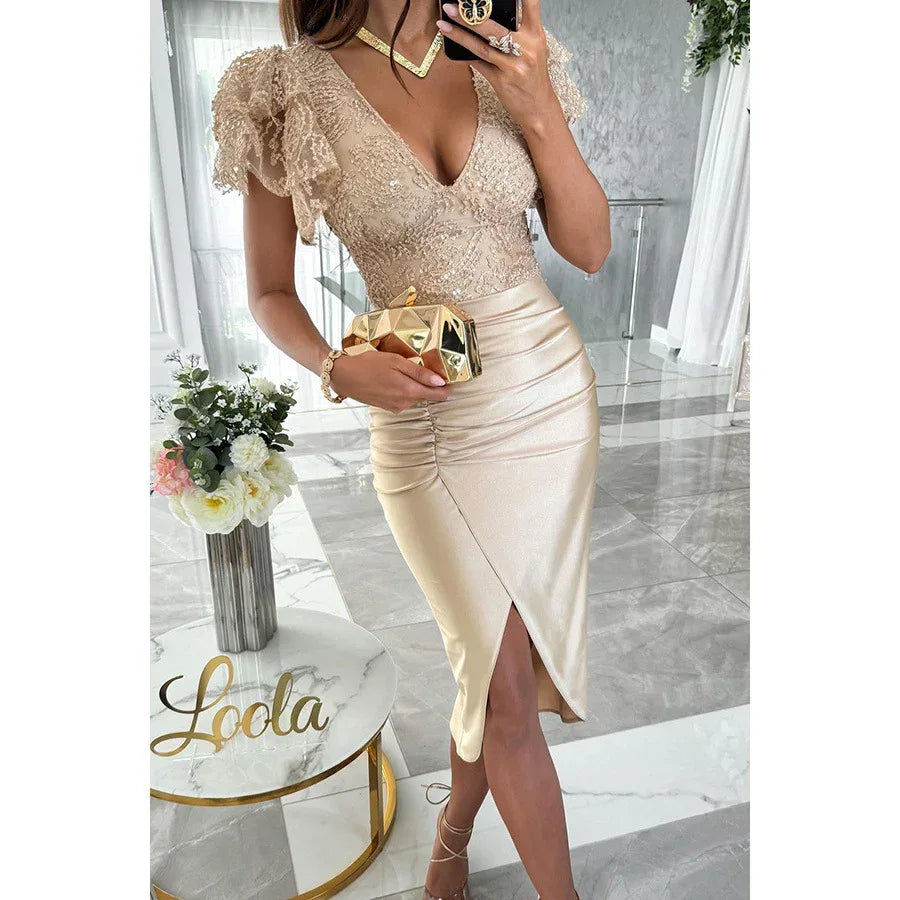 Casual Short Sleeve Split Dress Women - DanaFashionstore