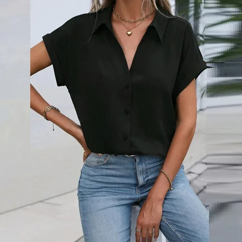 Solid Color Simple Short Sleeve Shirt - DanaFashionstore