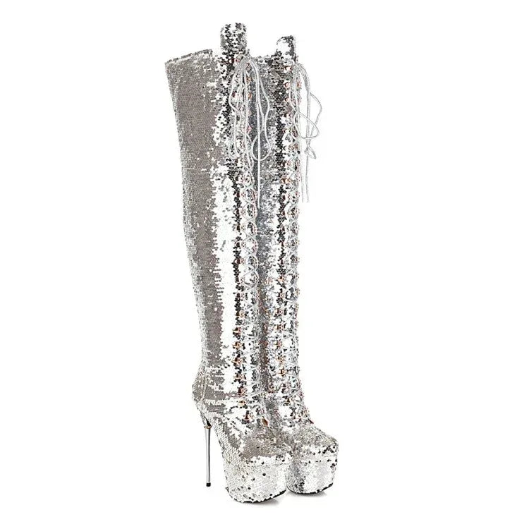 Super High Heels Stiletto Over-the-knee Boots Sequined Boots - DanaFashionstore