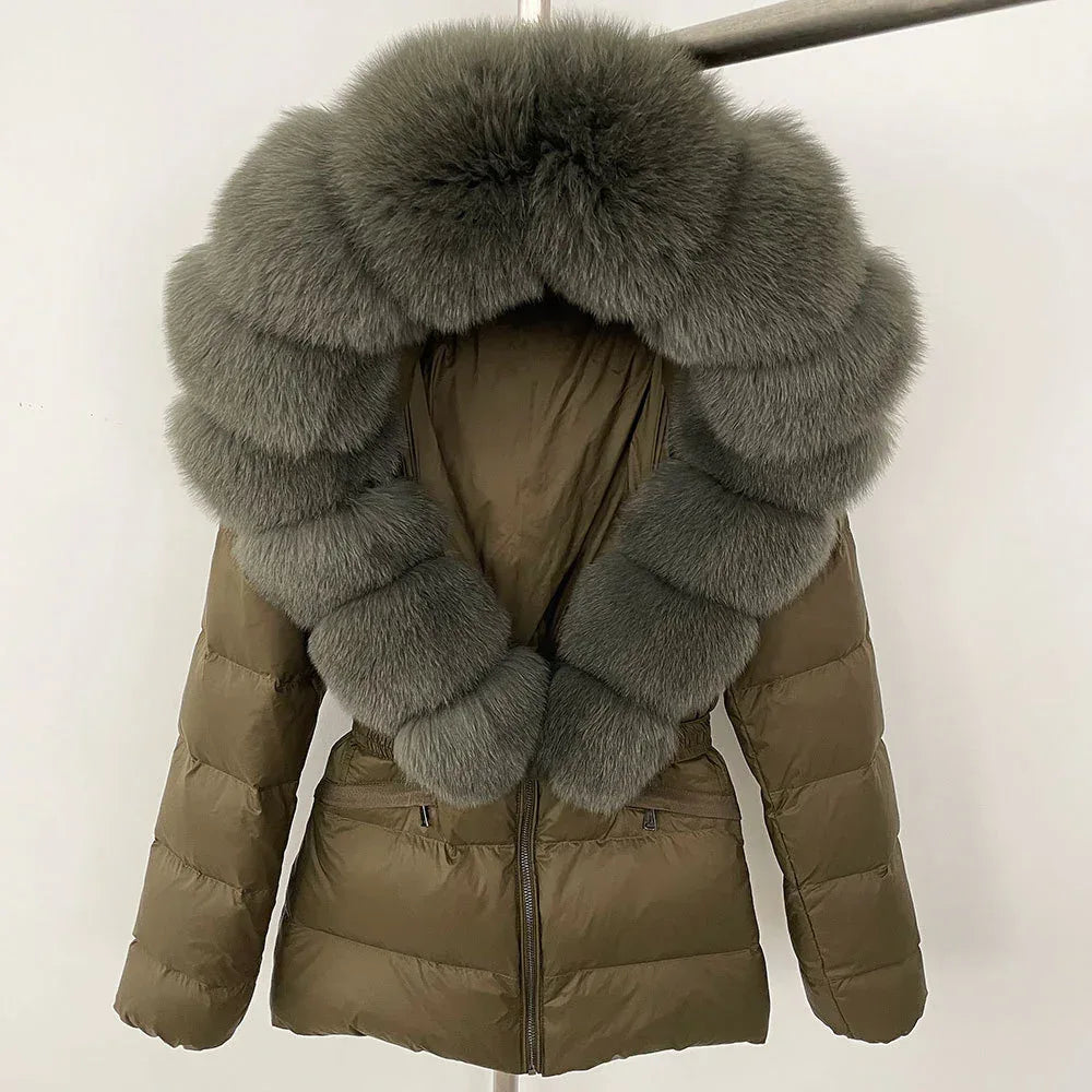 Short Slim Fit Fur Down Jacket 2026 - Women's Waist-Tight Winter Coat - DanaFashionstore