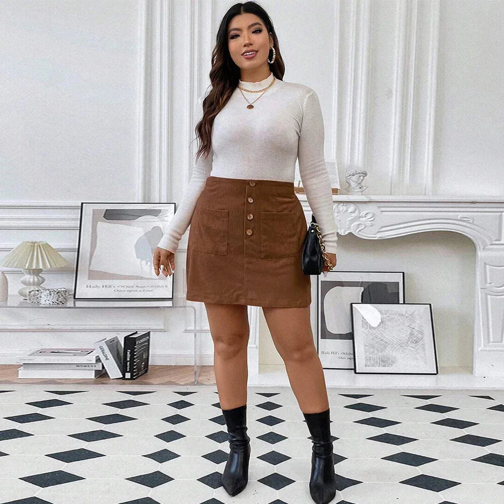 Women's A- Line Skirt With Pockets Corduroy Skirt - DanaFashionstore