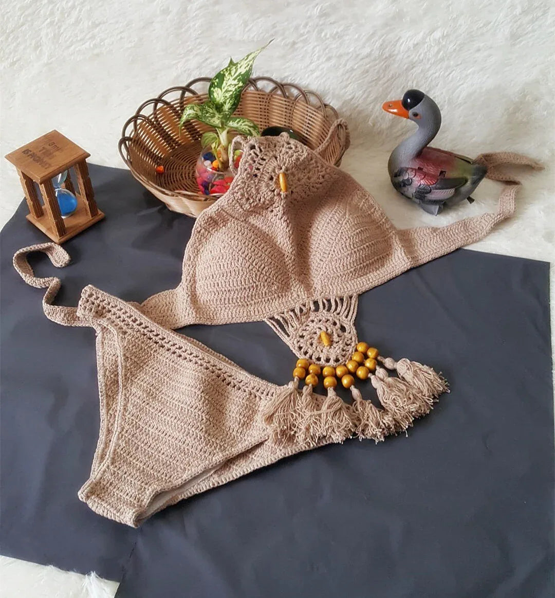 Europe and the United States new woman swimsuit set, beach sunshine bath, foreign trade Crochet Crochet tassel bikini - DanaFashionstore