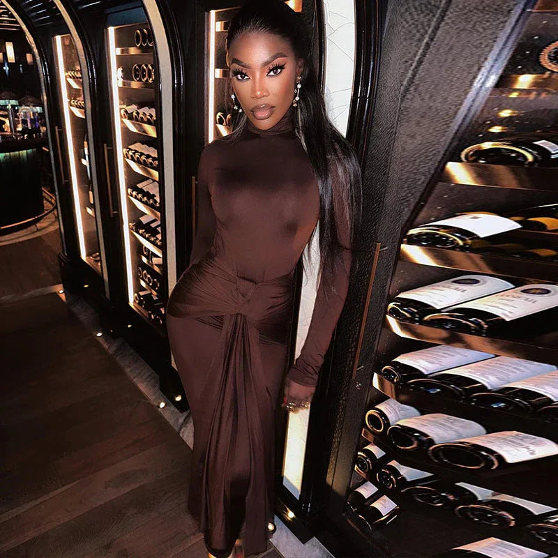 Women's Solid Color Round-neck Long-sleeved Dress - DanaFashionstore