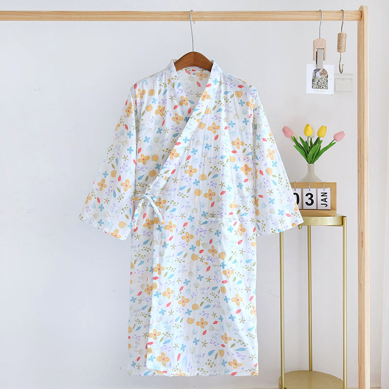 Women Bathrobe Nightdress Long Sleeve Nightgown Cotton Gauze - Dana Fashion