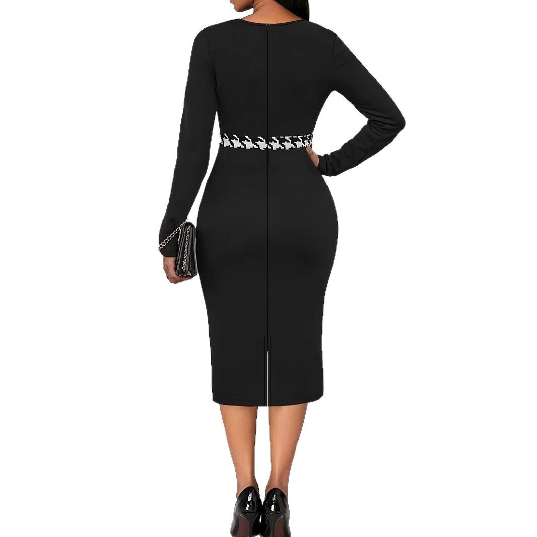 Multicolor Printing Cross Hem Neck Stripe Long Sleeve Plus Size Dress - Dana Fashion