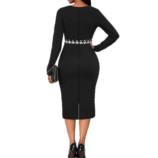 Multicolor Printing Cross Hem Neck Stripe Long Sleeve Plus Size Dress - Dana Fashion