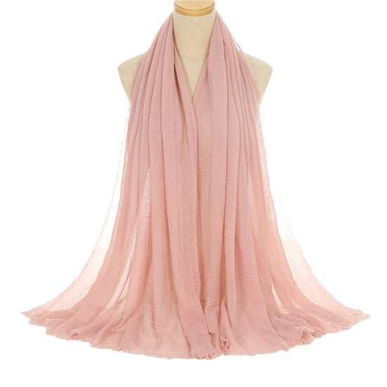 Pleated Viscose Yarn Monochrome Scarf Natural Wrinkled Cotton And Linen Burrs