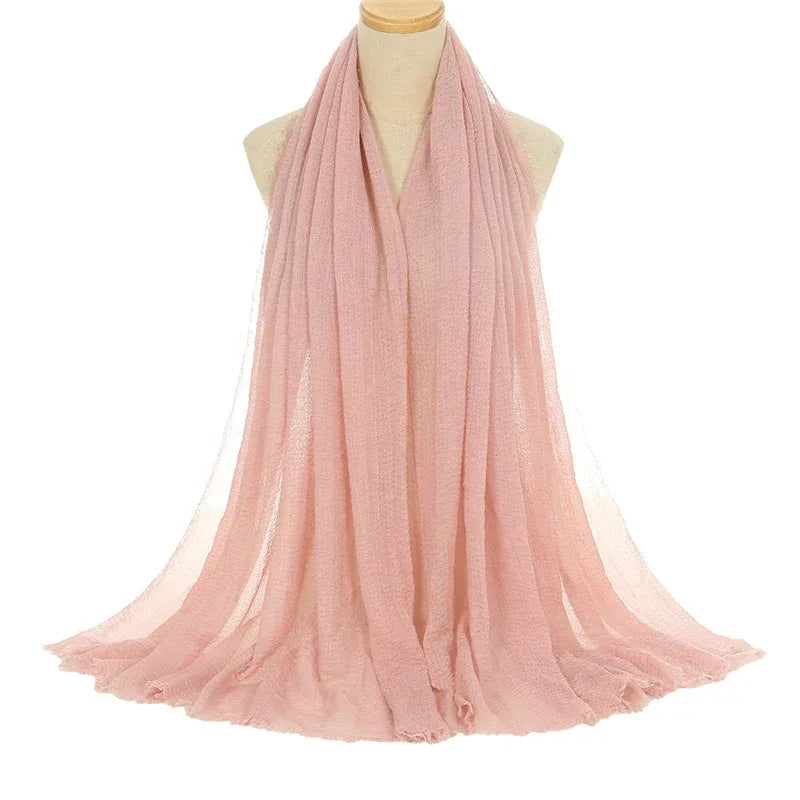 Pleated Viscose Yarn Monochrome Scarf Natural Wrinkled Cotton And Linen Burrs - DanaFashionstore