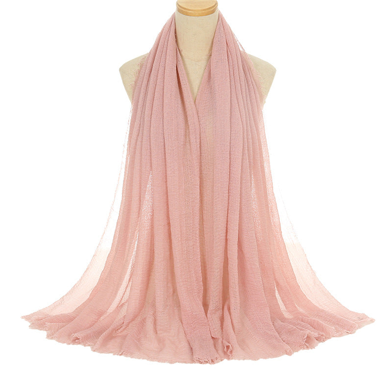 Pleated Viscose Yarn Monochrome Scarf Natural Wrinkled Cotton And Linen Burrs