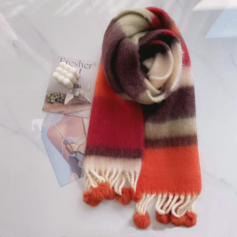 Rainbow Dopamine Mohair Tassel Scarf - DanaFashionstore