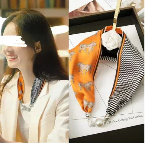 Magnetic Buckle Silk Women Scarf Pearl Necklace - DanaFashionstore