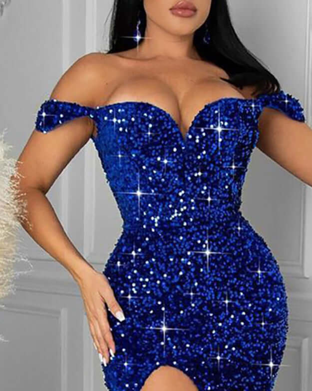 Sequin Tube Top Party Dress Hip Evening Dress $119.99 Dana Fashion Color: Blue Size: L Women's clothing Product Information: Set Style: One-pieceFabric Name: SequinMain Fabric Composition: Polyester Fiber (Polyester)Color: BlueWedding Dress Swing: Long Ta