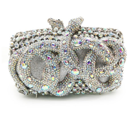 Python Diamond-studded Dinner Bag Magnetic Clasp Chain Clutch - Dana Fashion