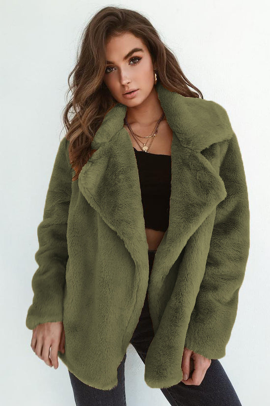 Sexy Plush Lapel Woolen Coat Women