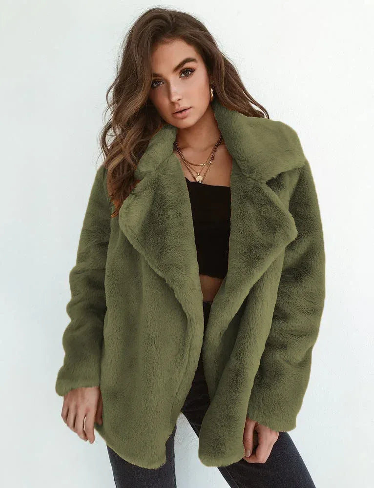 Sexy Plush Lapel Woolen Coat Women - DanaFashionstore