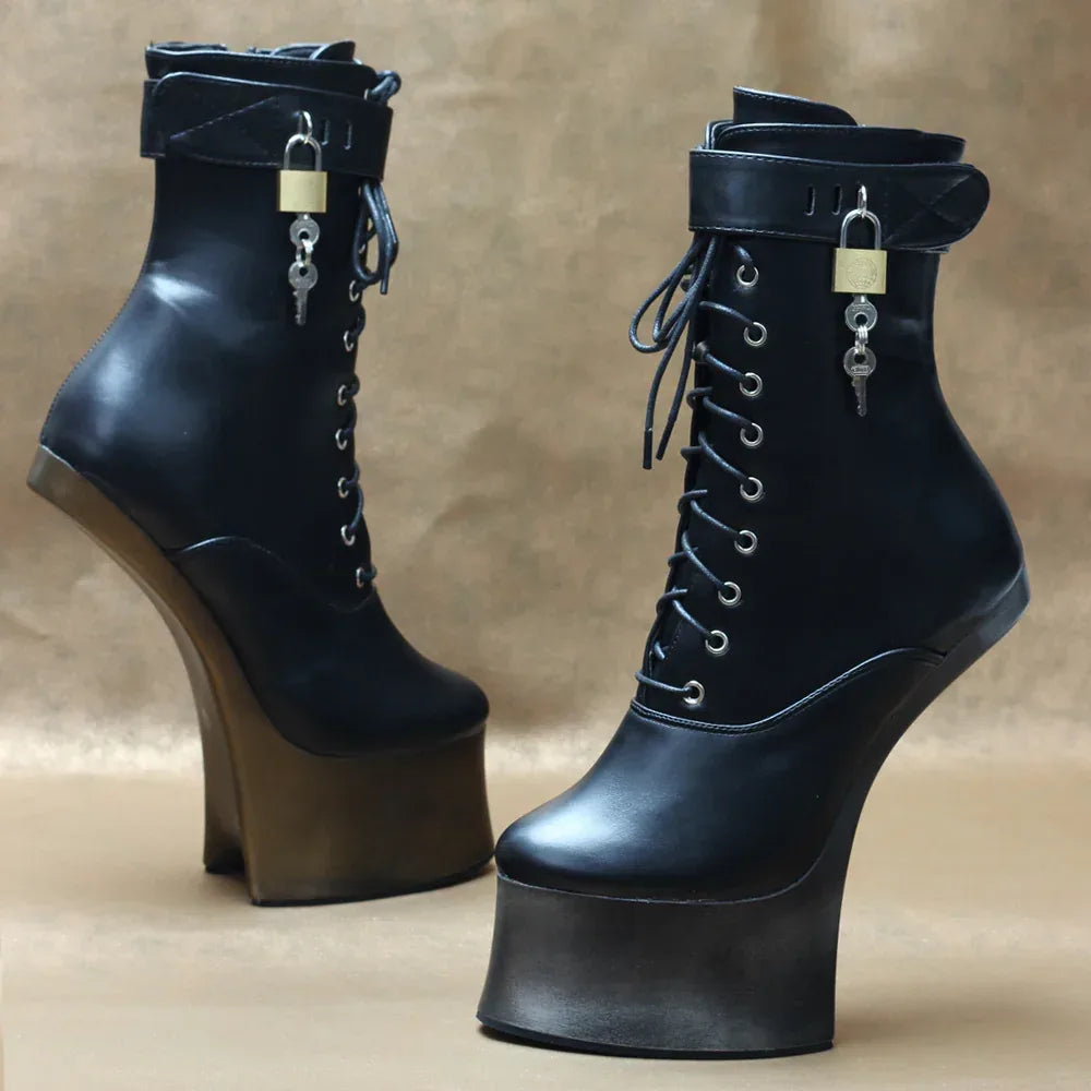 18cm Super High Heel Donkey Hoof Fancy Ankle Boots - DanaFashionstore