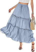 Women's Elastic High Waist A-Line Pleated Casual Maxi Dress