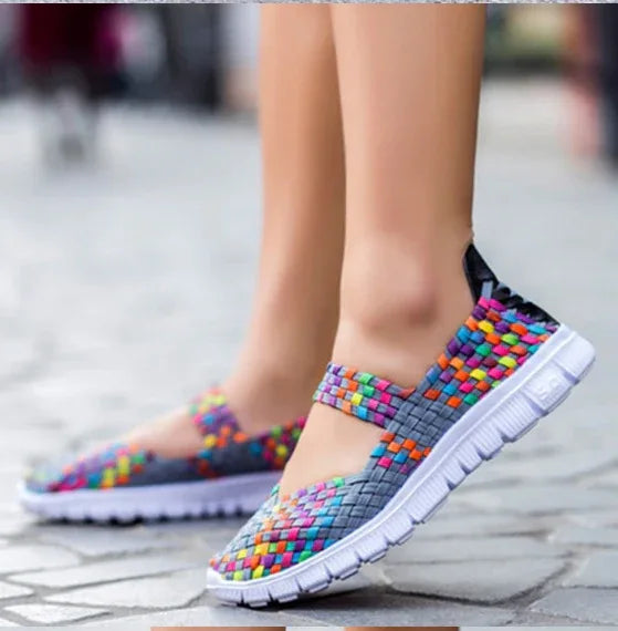 Lightweight flat shoes explosion models wishy elastic band hand-woven shoes women's single shoes large size flat bottom mother shoes factory straight - DanaFashionstore