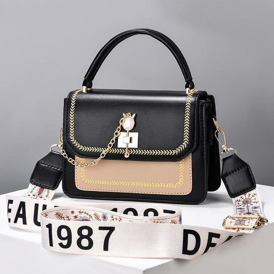 Wide Shoulder Strap Embroidery Thread Contrast Color Large Capacity Shoulder Bag - Dana Fashion