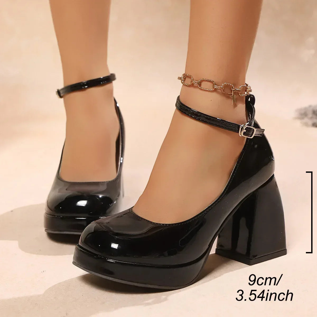 Fluorescent Yellow Chunky Heel Pearl Chain Women's High Heels - DanaFashionstore