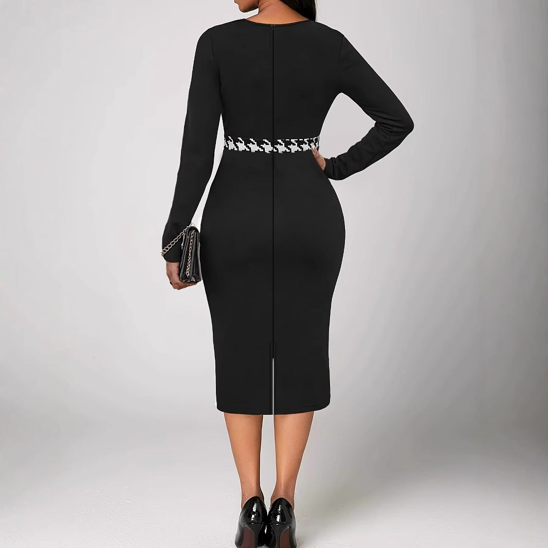 Multicolor Printing Cross Hem Neck Stripe Long Sleeve Plus Size Dress - Dana Fashion