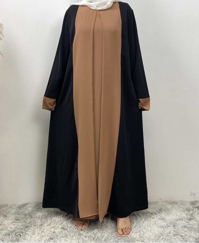 Loose-fitting Long Cardigan-style Patchwork Faux Two-piece Dress