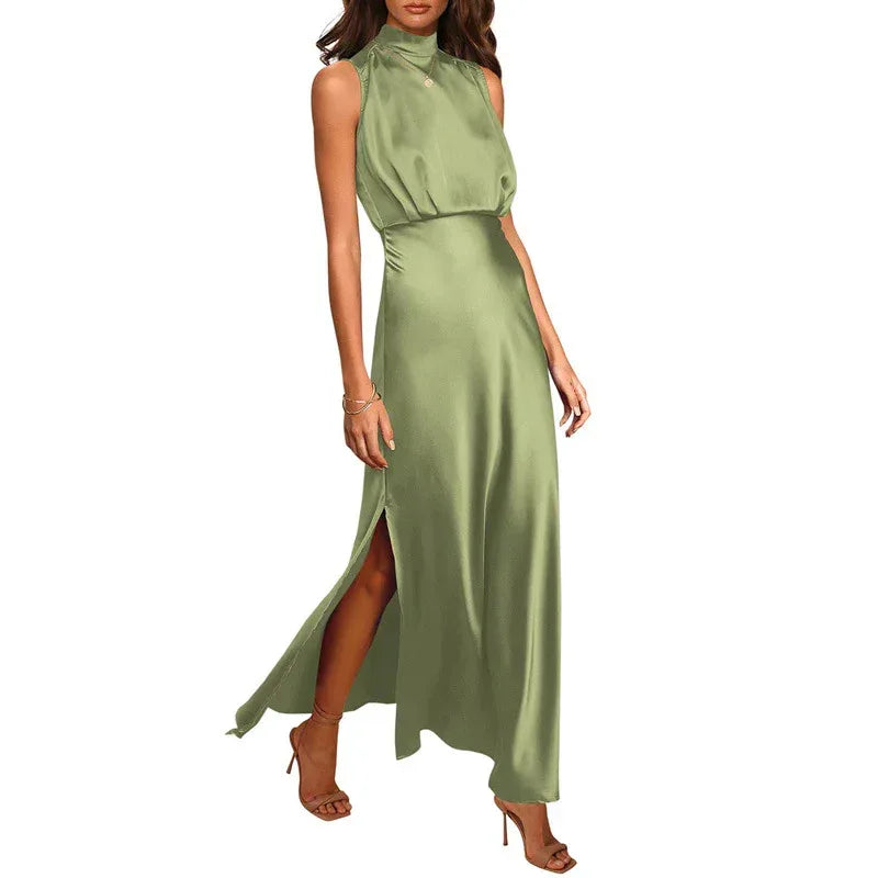 Women's Satin Stand Collar Dress 2026 - Elegant Formal Dress - DanaFashionstore