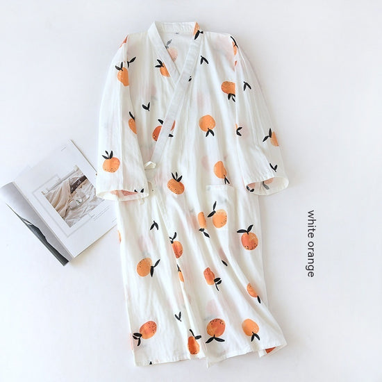 Women Bathrobe Nightdress Long Sleeve Nightgown Cotton Gauze - Dana Fashion