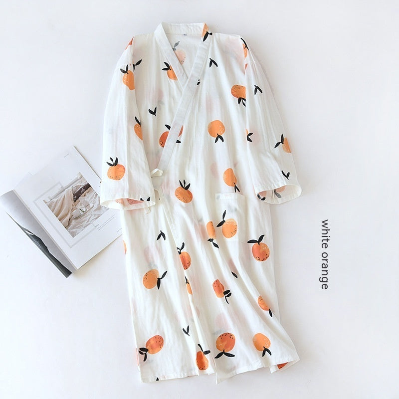 Women Bathrobe Nightdress Long Sleeve Nightgown Cotton Gauze - Dana Fashion
