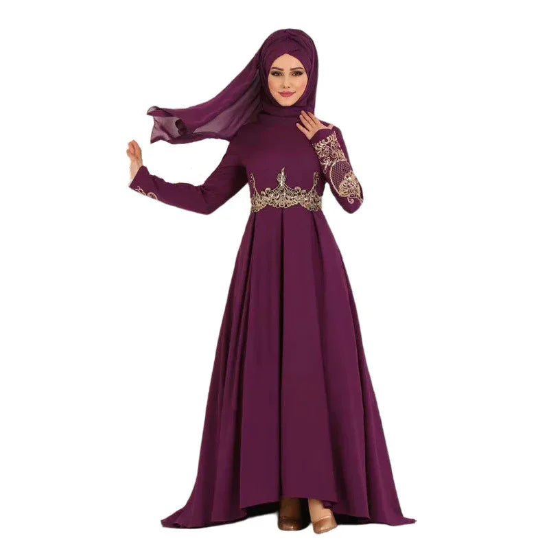 Muslim Embroidered High Waist Dress - Elegant Ethnic Graceful Slim Fit Islamic Dress - DanaFashionstore