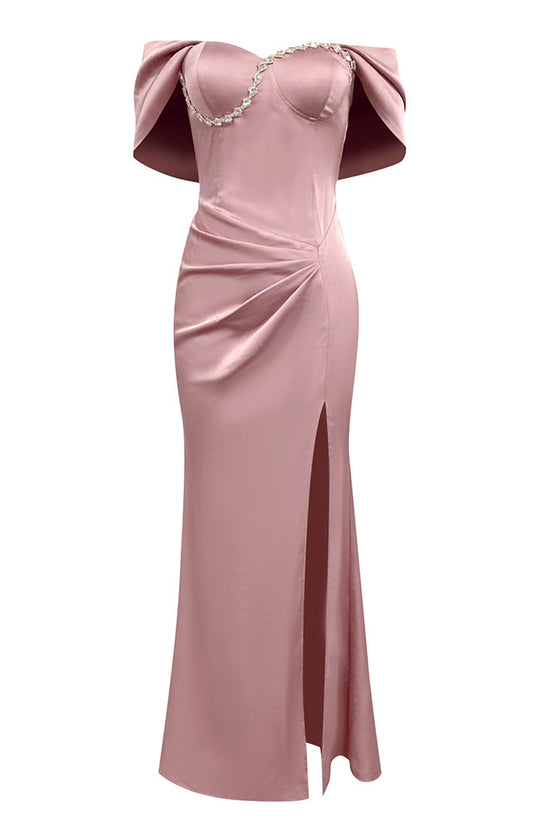 Elegant Off-the-shoulder Tube Top With Diamond Sitt Dress