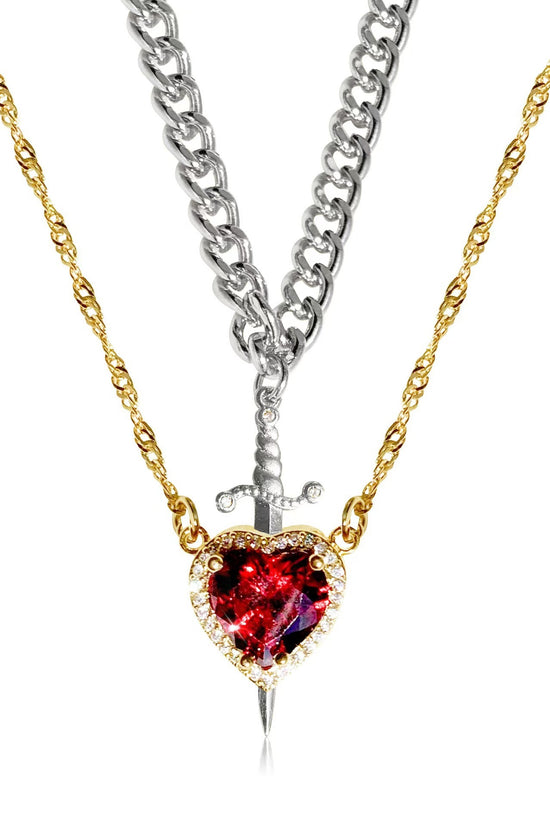 New Heart And Sword Necklace Set Gold Color Stainless Steel Crystal Couple Necklaces For Women Men Boyfriend Girlfriend Gifts